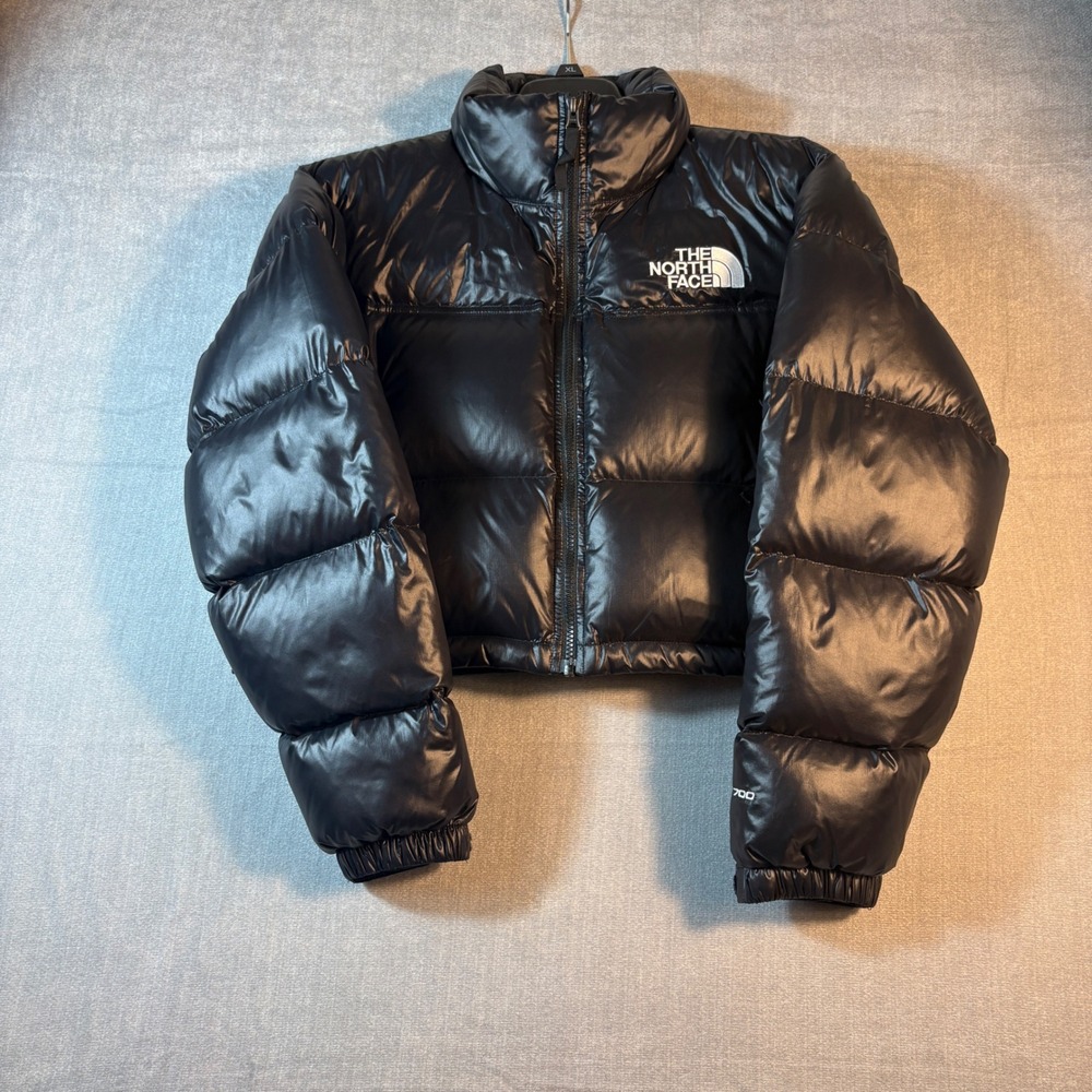 The North Face Womens Nuptse Short Jacket Black 700-Fill Puffer Cropped Medium